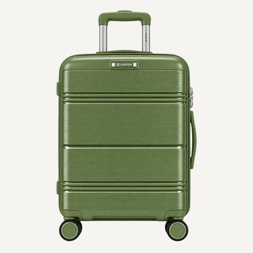 Carlton finely ribbed hard shell cabin suitcase in olive green, four wheels
