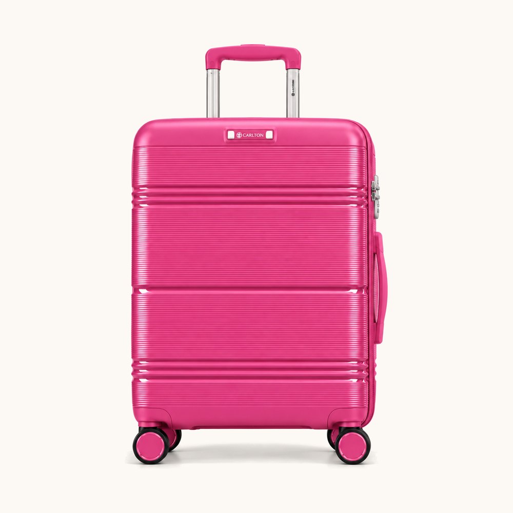 Carlton finely ribbed hard shell cabin suitcase in pink, four wheels
