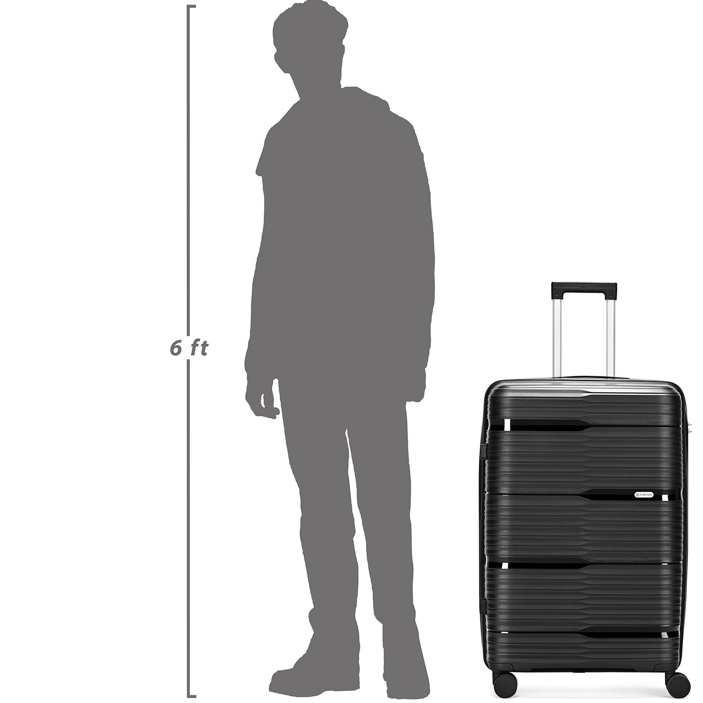 Carlton Alton in Black — beside a 6 ft figure