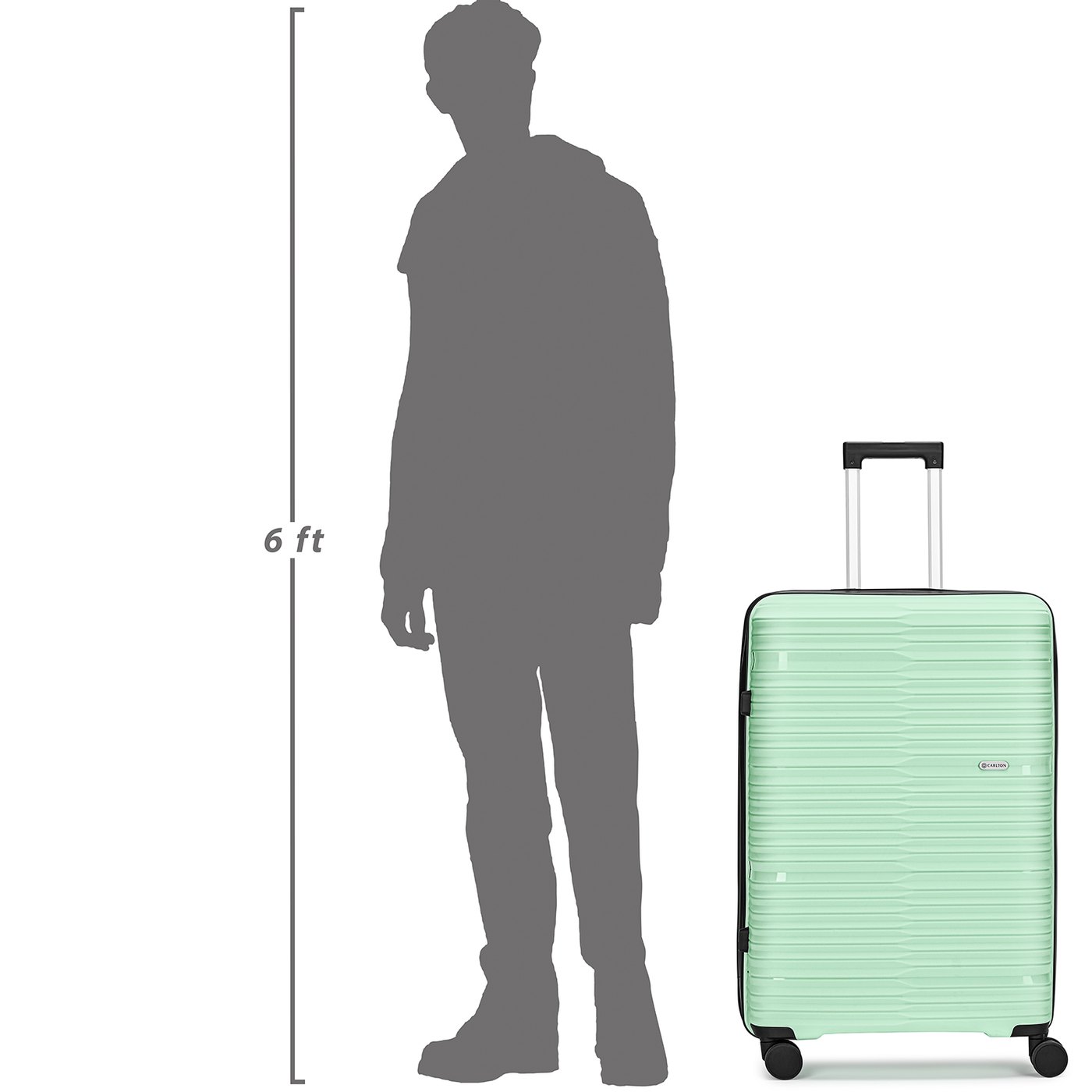 Carlton Alton in Green — beside a 6 ft figure