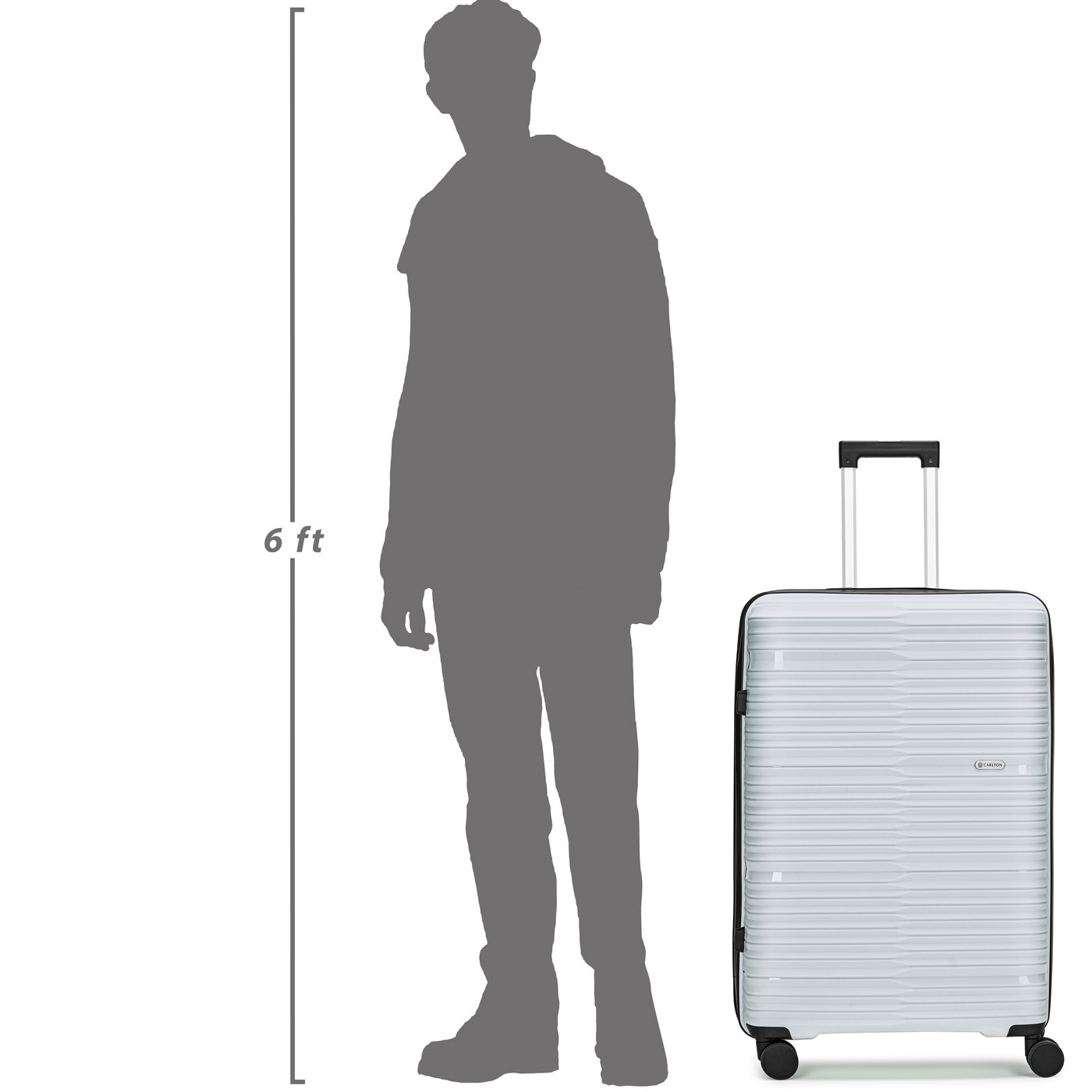 Carlton Alton in Grey — beside a 6 ft figure
