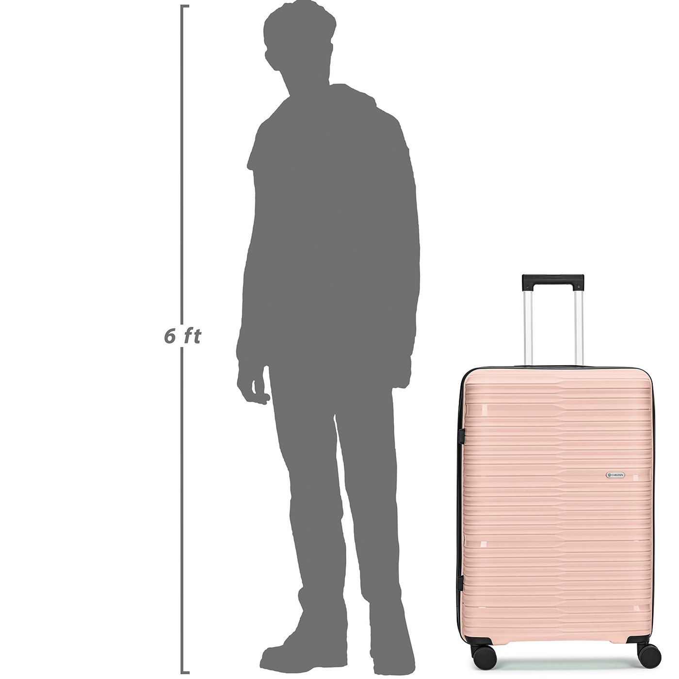 Carlton Alton in Peach — beside a 6 ft figure