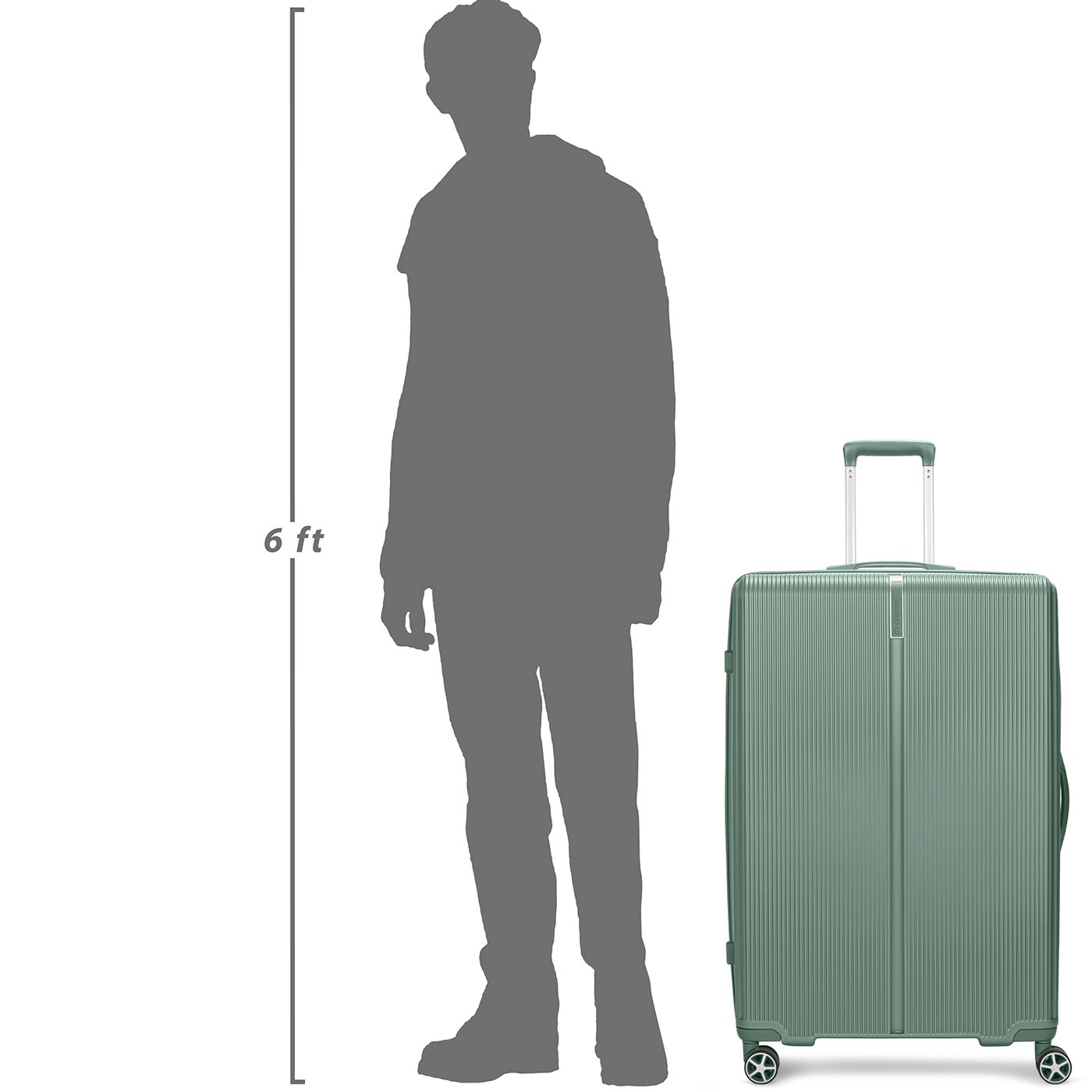 Carlton Boston in Green — beside a 6 ft figure