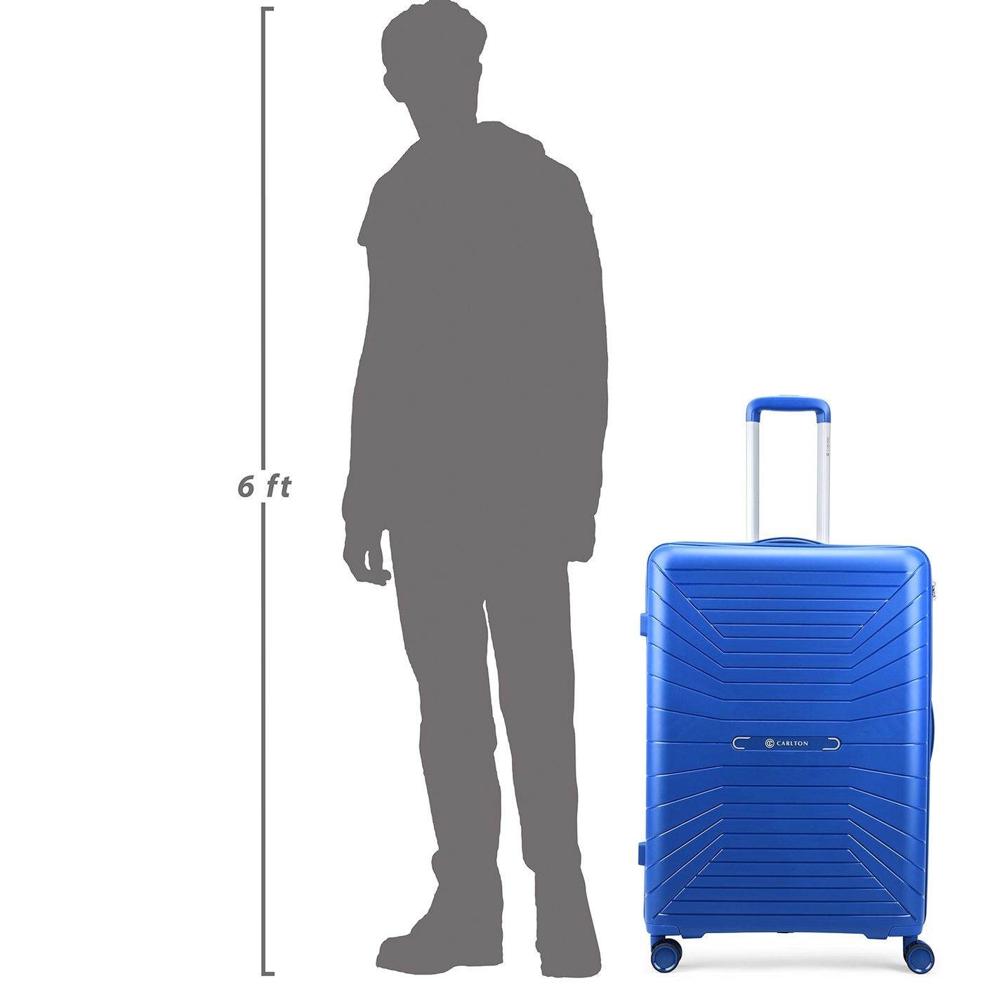 Carlton Carnival Plus in Blue — beside a 6 ft figure