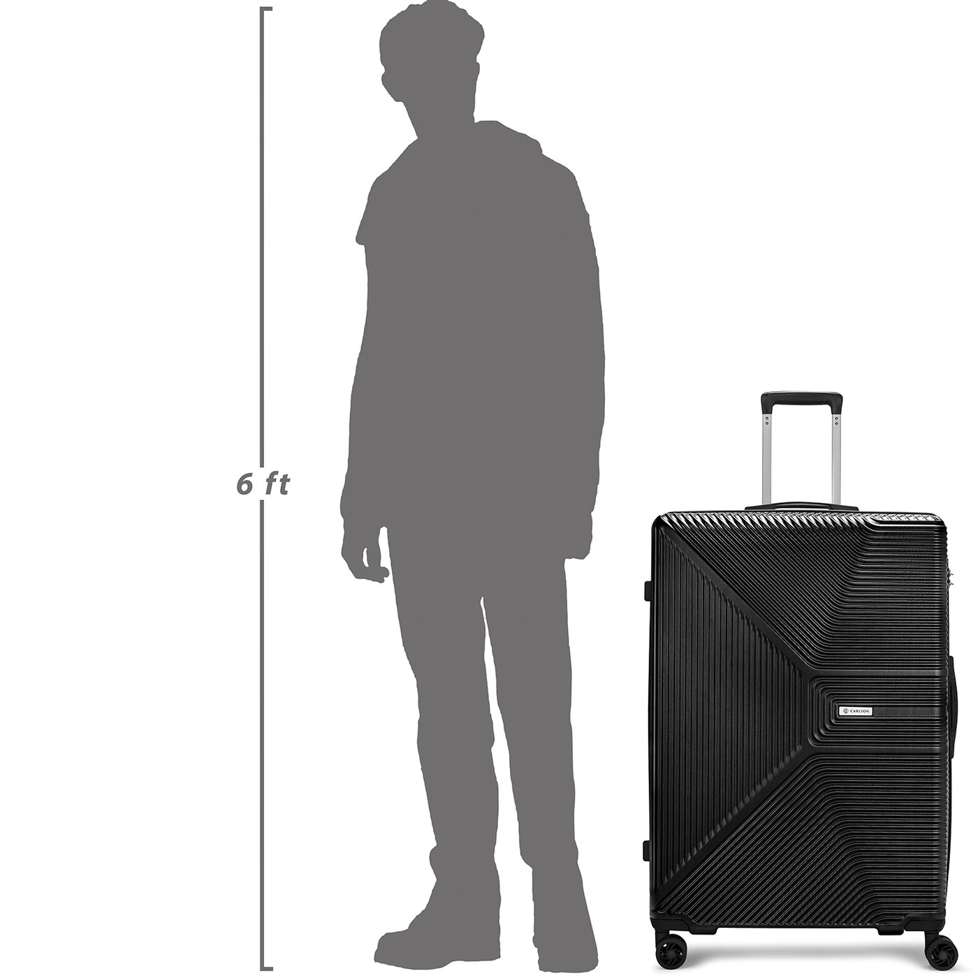 Carlton Enfield in Black — beside a 6 ft figure