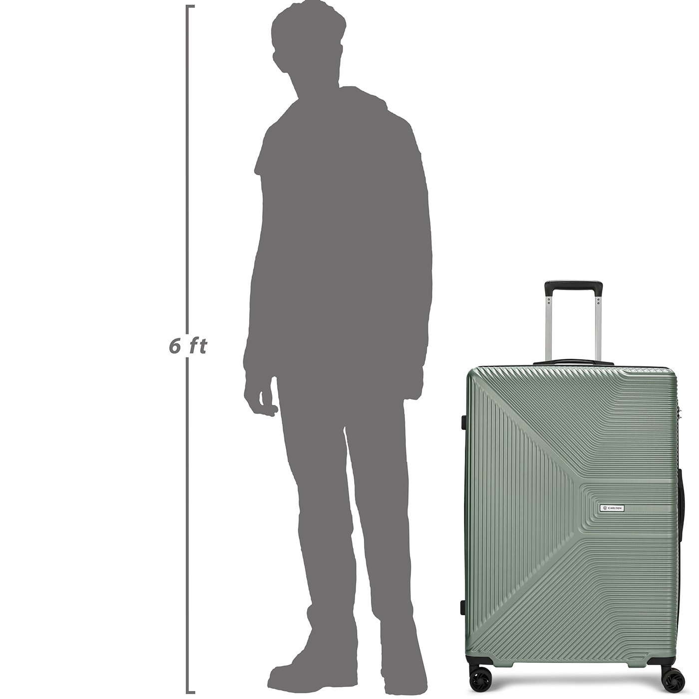 Carlton Enfield in Green — beside a 6 ft figure