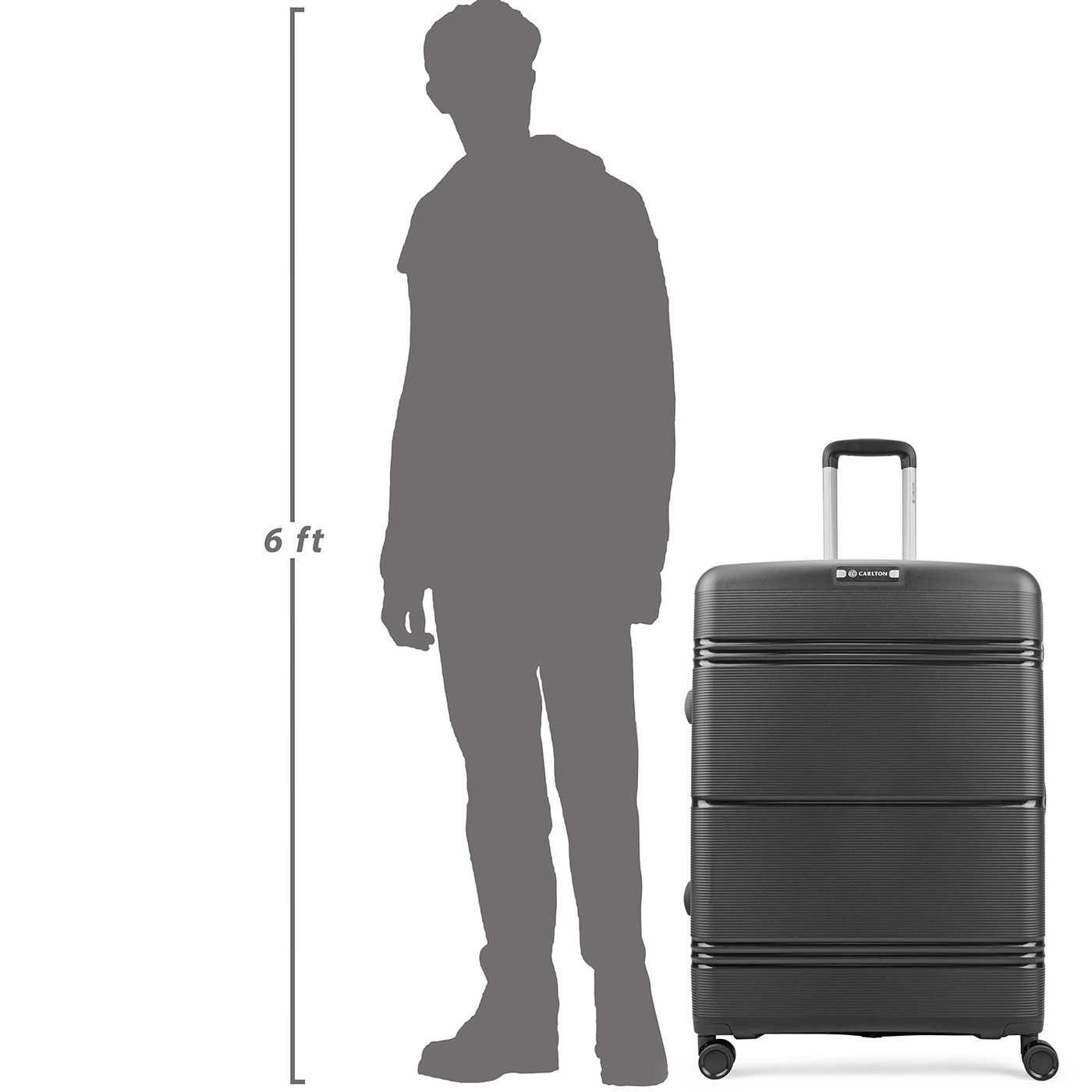 Carlton Focus Plus in Black — beside a 6 ft figure