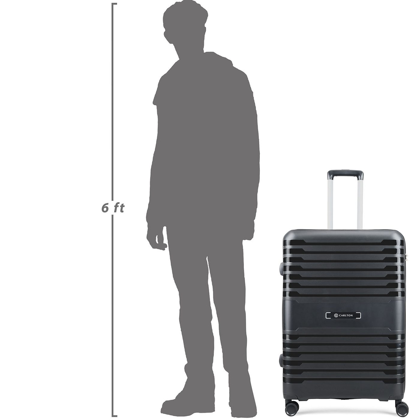 Carlton Harbour Plus in Black — beside a 6 ft figure