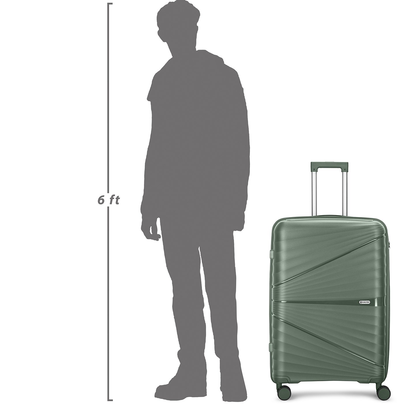 Carlton Hertford in Green — beside a 6 ft figure