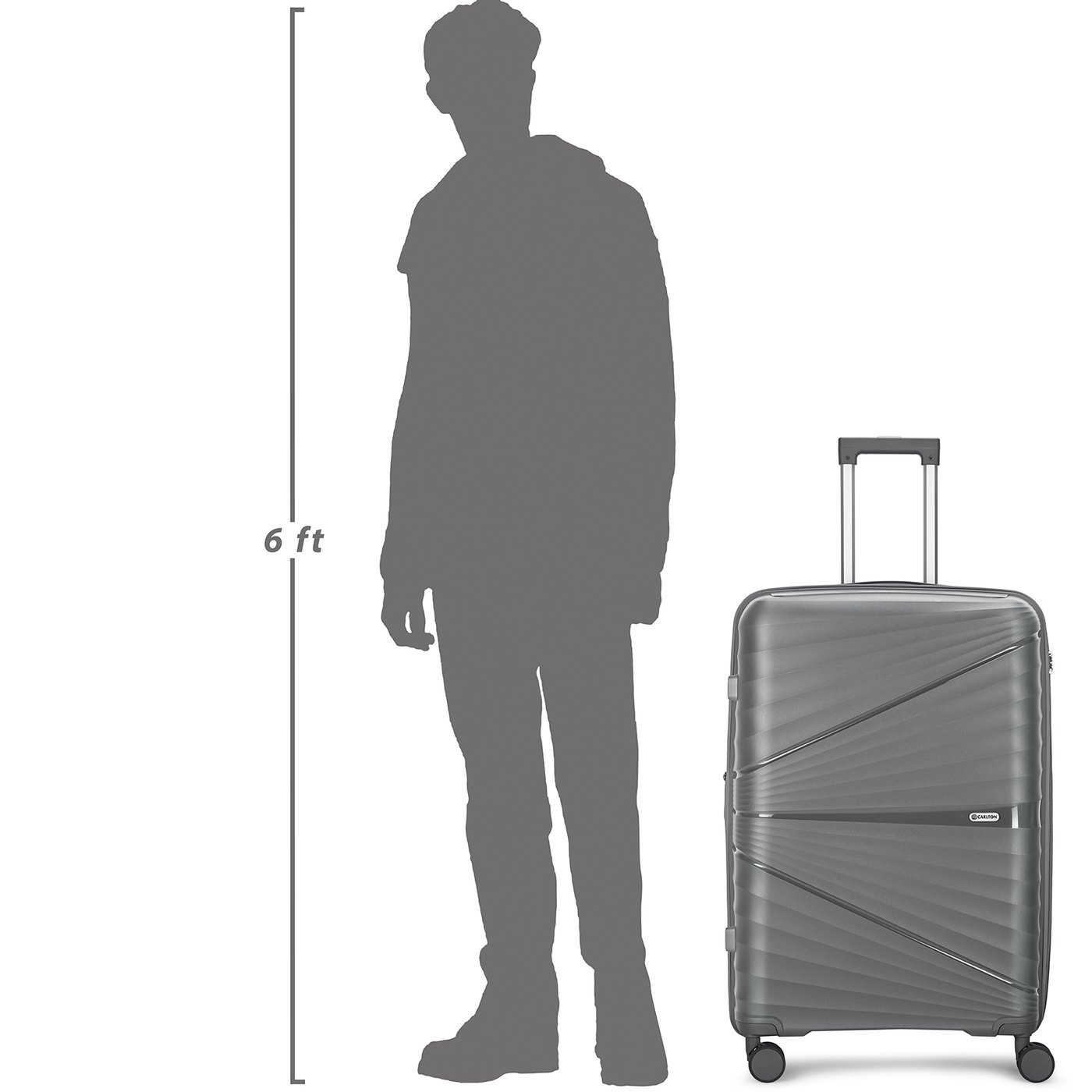 Carlton Hertford in Grey — beside a 6 ft figure