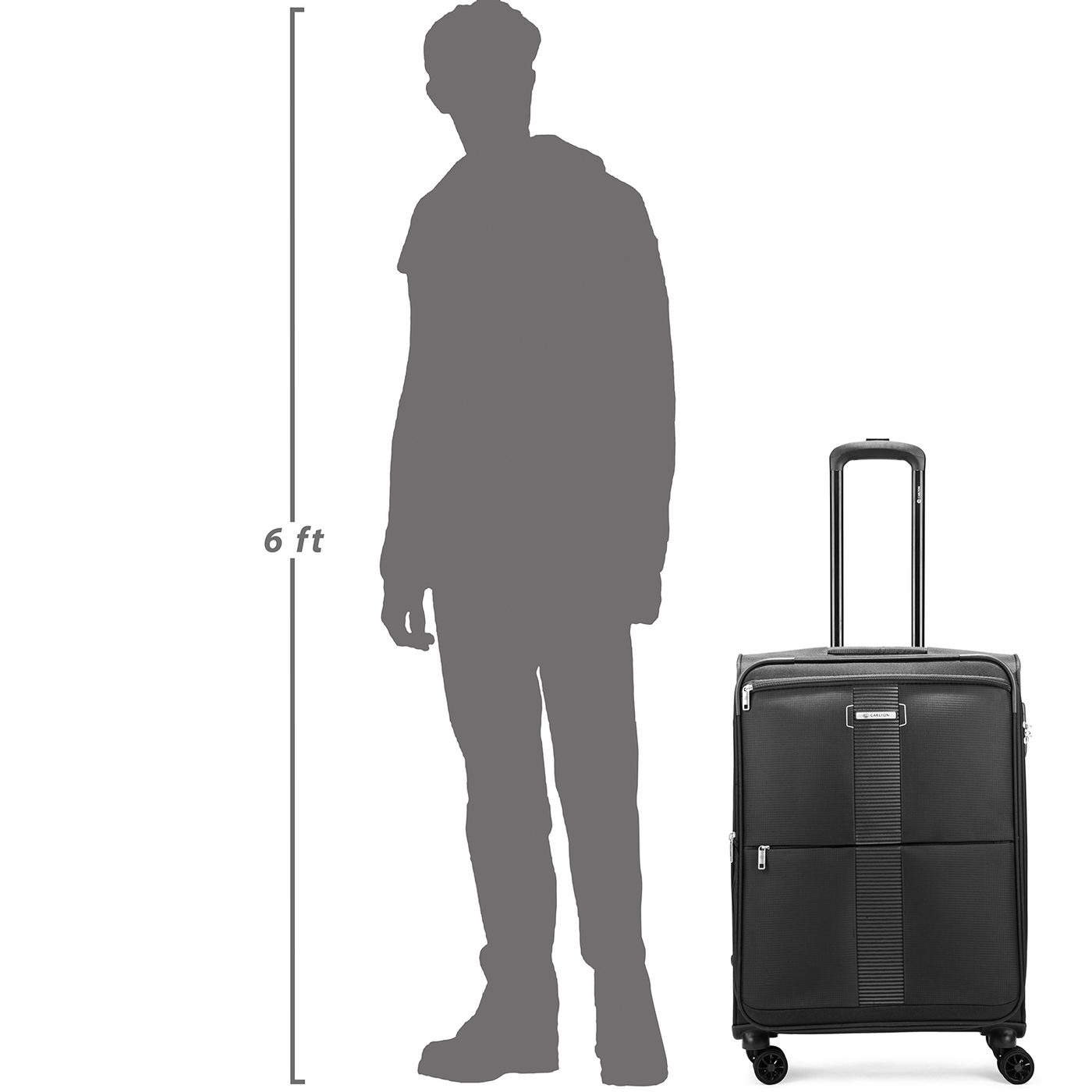 Carlton Newbury Plus in Black — beside a 6 ft figure