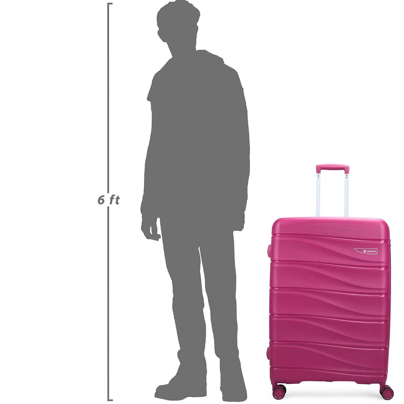 Carlton Olympus Active in Red — beside a 6 ft figure