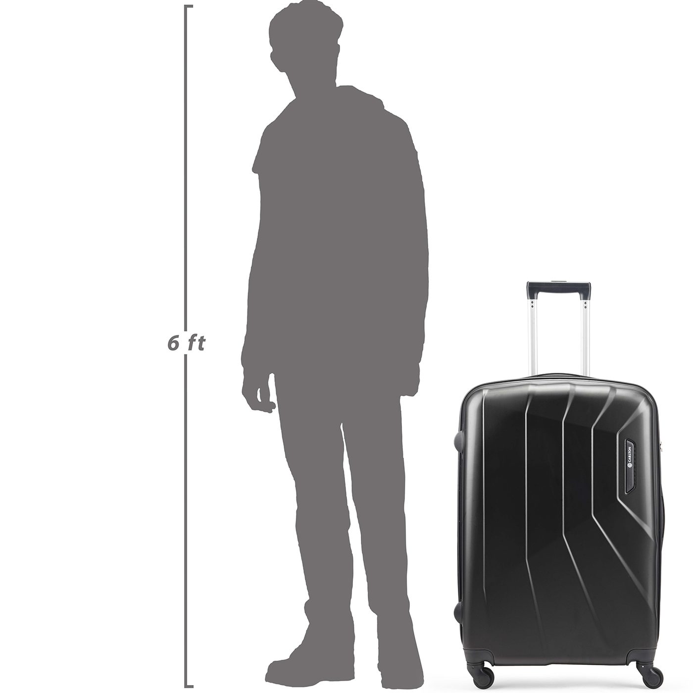 Carlton Paddington NXT in Black — beside a 6 ft figure
