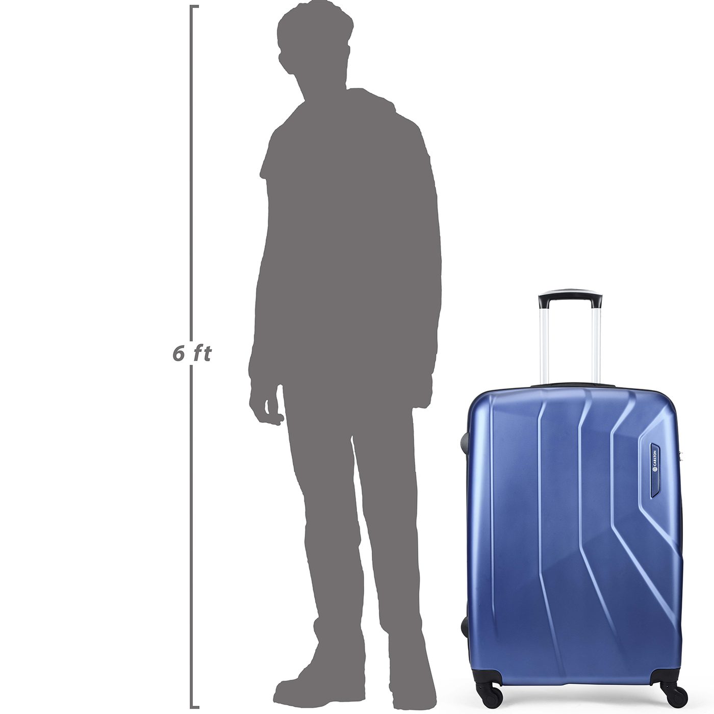 Carlton Paddington NXT in Blue — beside a 6 ft figure