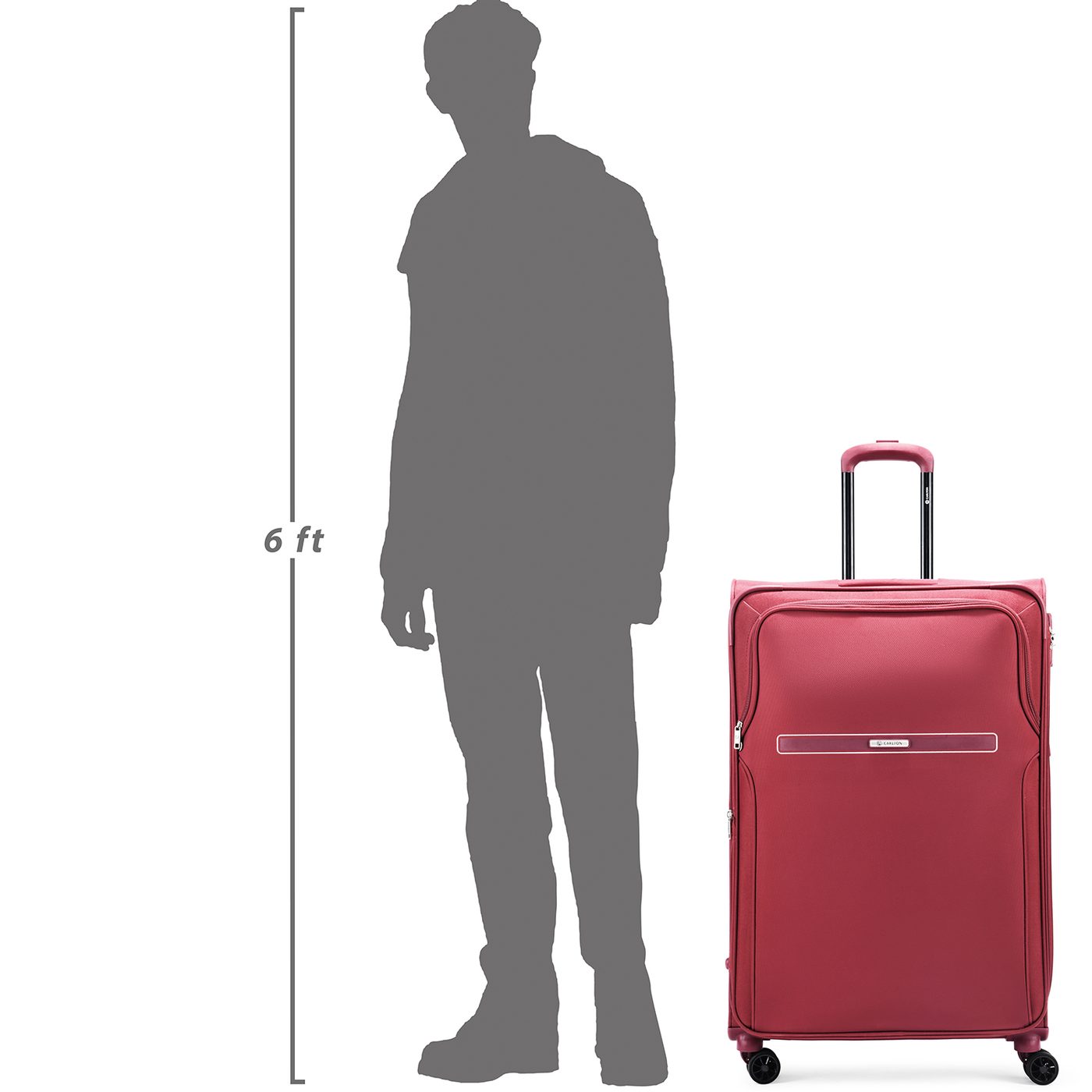 Carlton Turbolite Plus in Maroon — beside a 6 ft figure