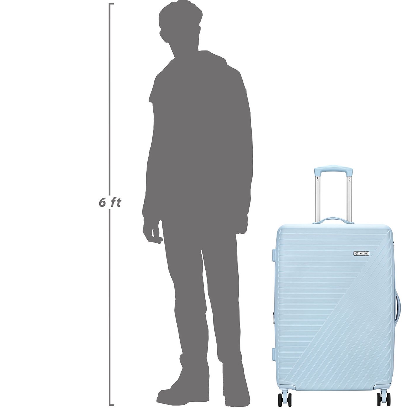 Carlton Zulu in Blue — beside a 6 ft figure